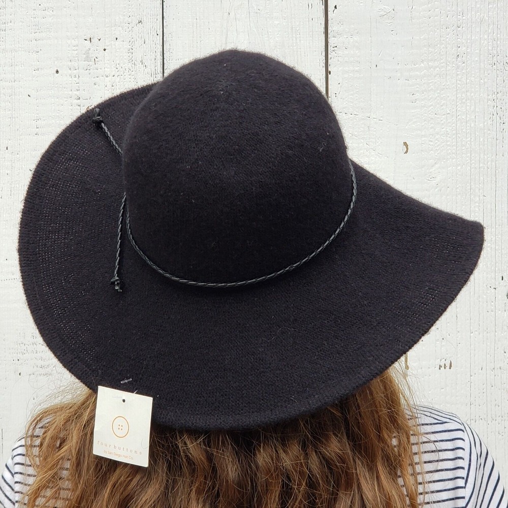San Diego Hat Co. Women's Black Knit Floppy w/ Faux Leather Knot Trim Hat